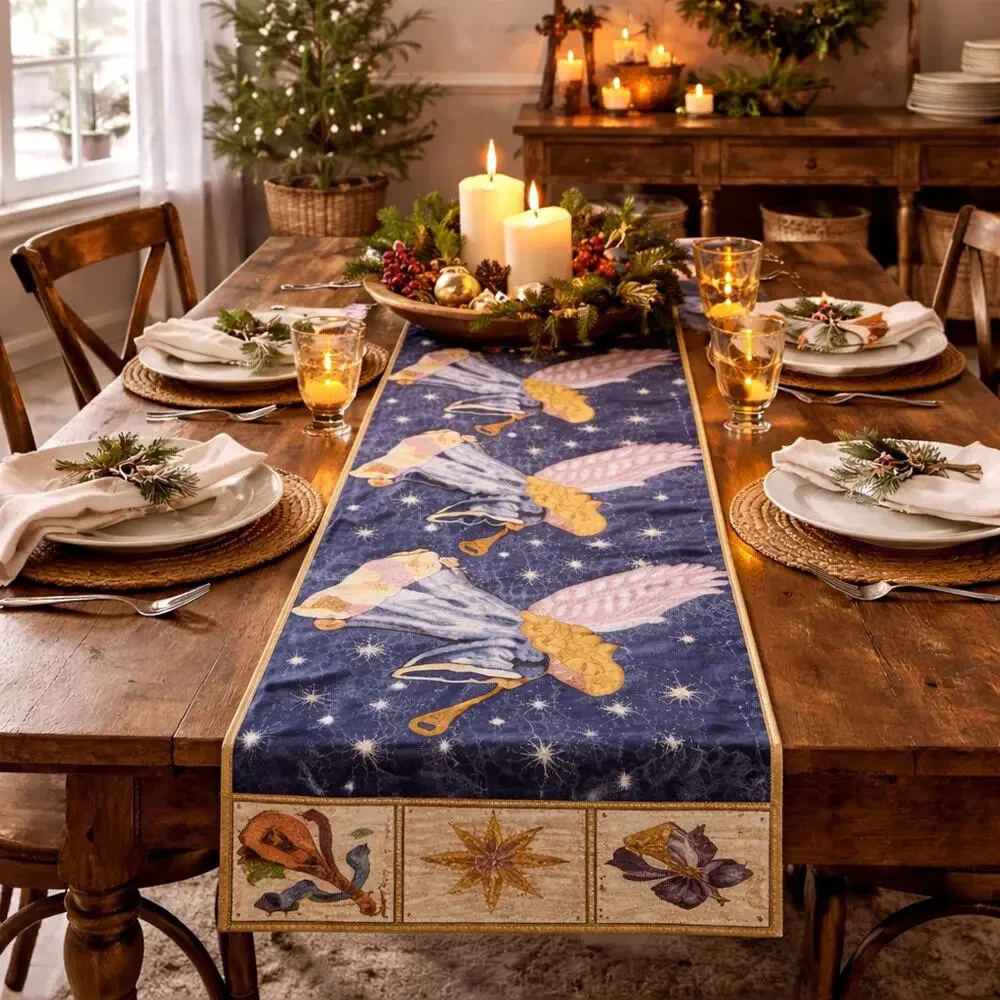 Vintage Christmas Angel Tapestry Table Runner 72